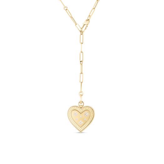 Yellow gold heart pendant necklace with diamonds
