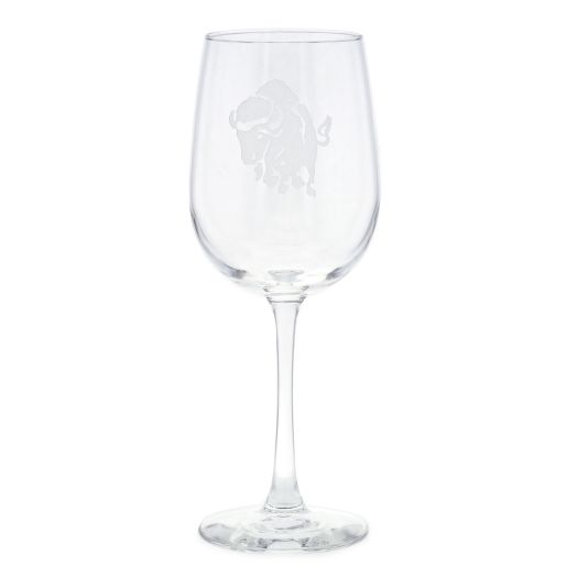 white wine glass with charging buffalo etching
