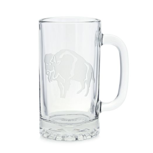 glass tankard with standing buffalo etching