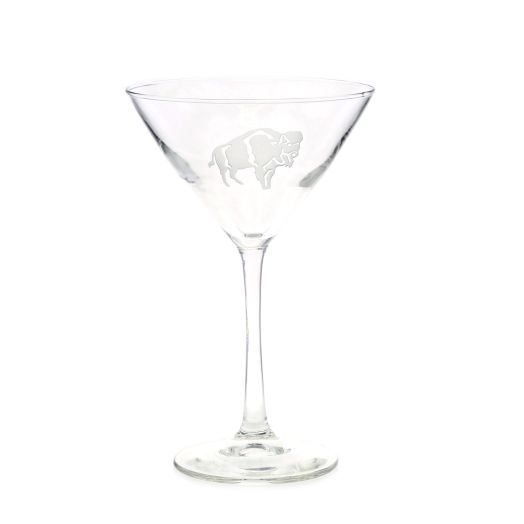 martini glass with standing buffalo etching