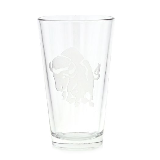 glass with charging buffalo etching