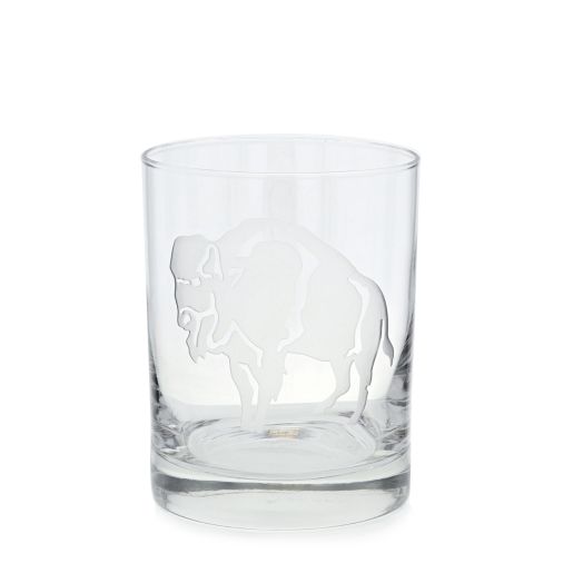 double old fashioned glass with standing buffalo etching